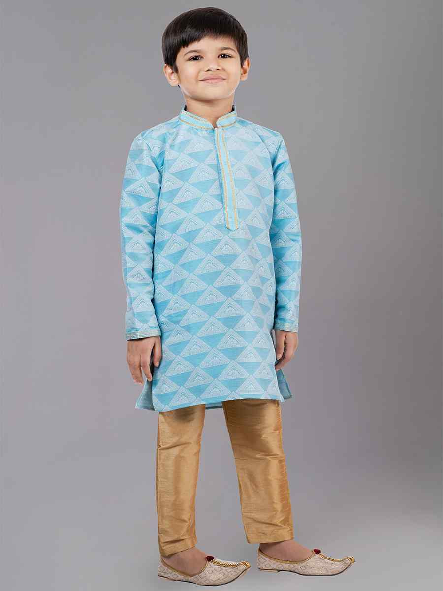 Sea Green Jacquard Silk Embroidered Festival Traditional Kurta Pyjama Boys Wear
