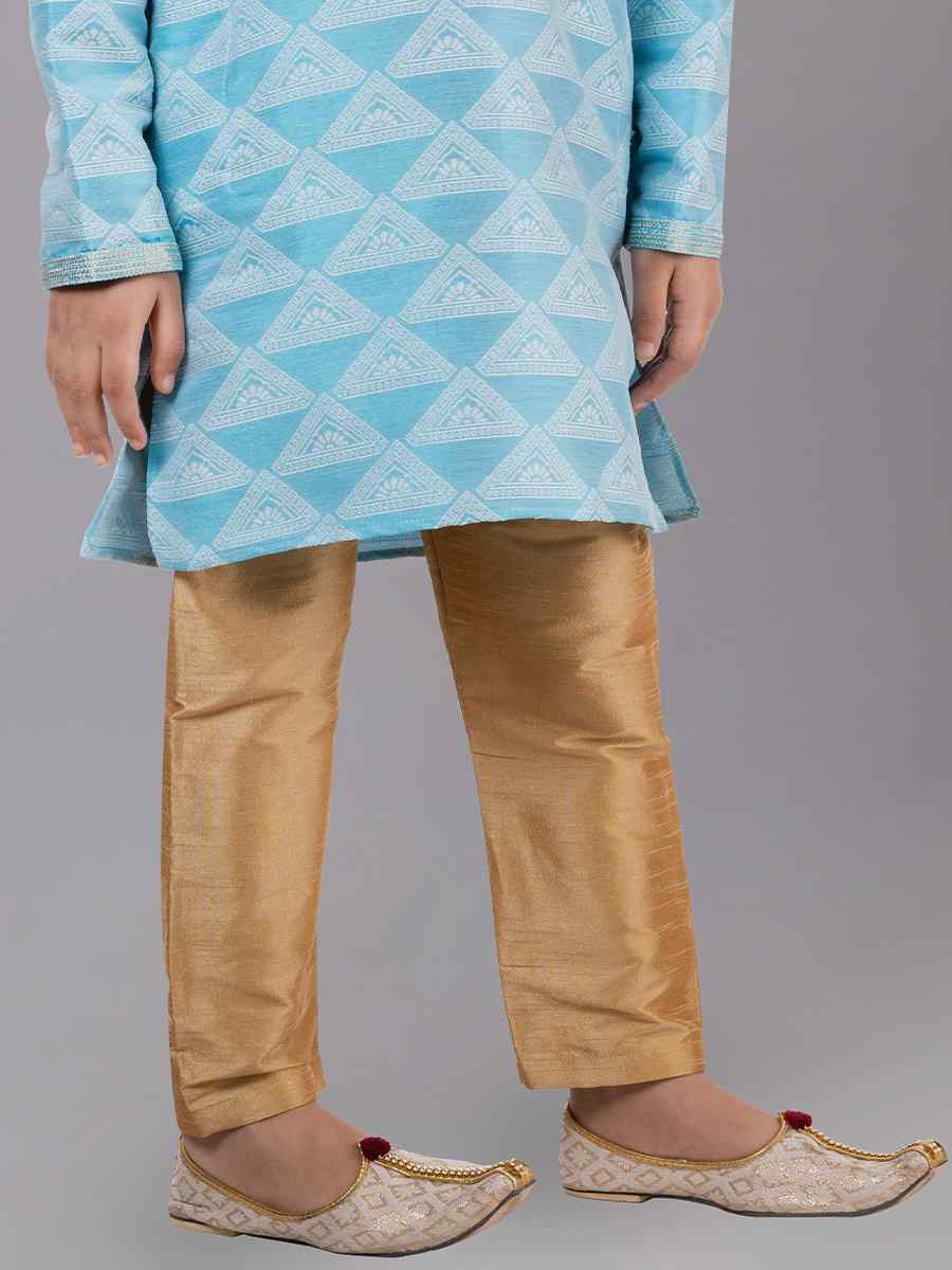 Sea Green Jacquard Silk Embroidered Festival Traditional Kurta Pyjama Boys Wear