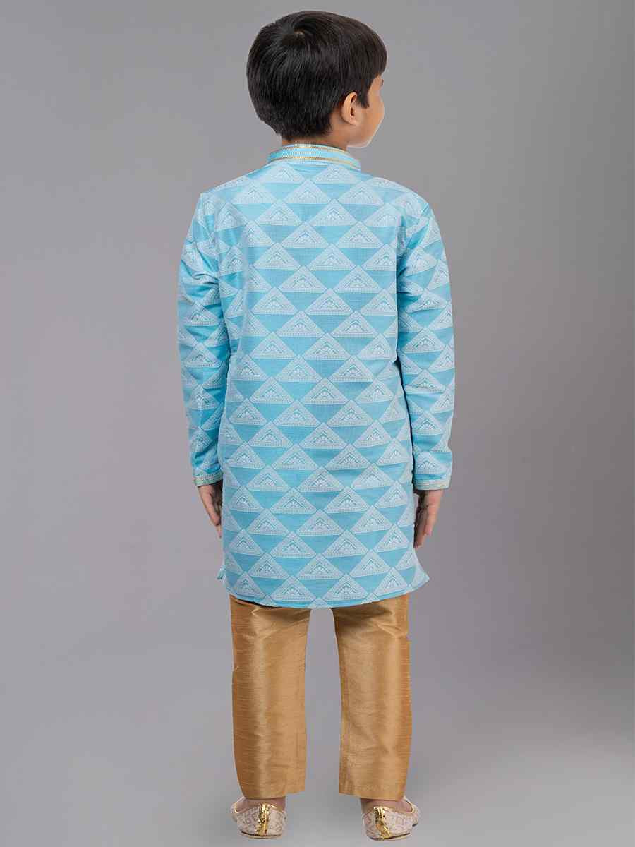 Sea Green Jacquard Silk Embroidered Festival Traditional Kurta Pyjama Boys Wear