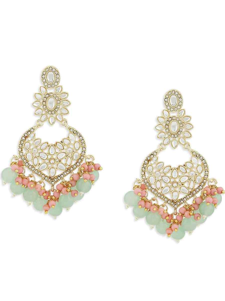 Sea Green Alloy Metal Festival Wear Kundan Earrings