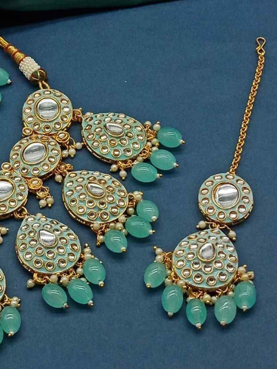 Sea Green Alloy Metal Festival Wear Kundan Necklace