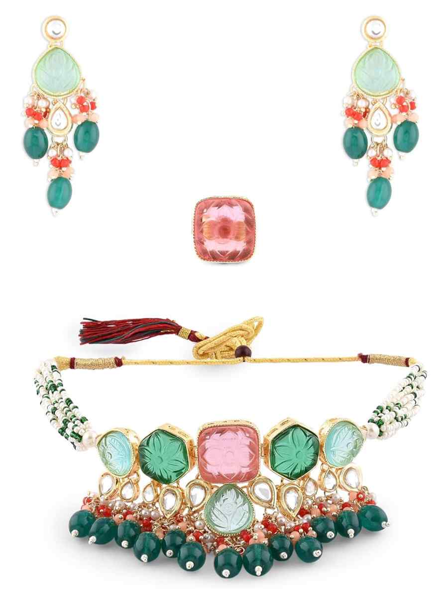 Sea Green Alloy Metal Festival Wear Kundan Necklace