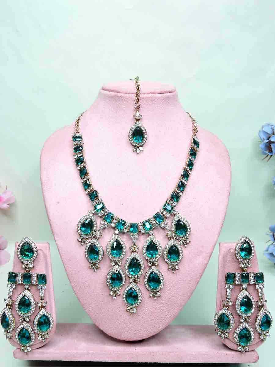 Sea Green Alloy Metal Festival Wear Kundan Necklace