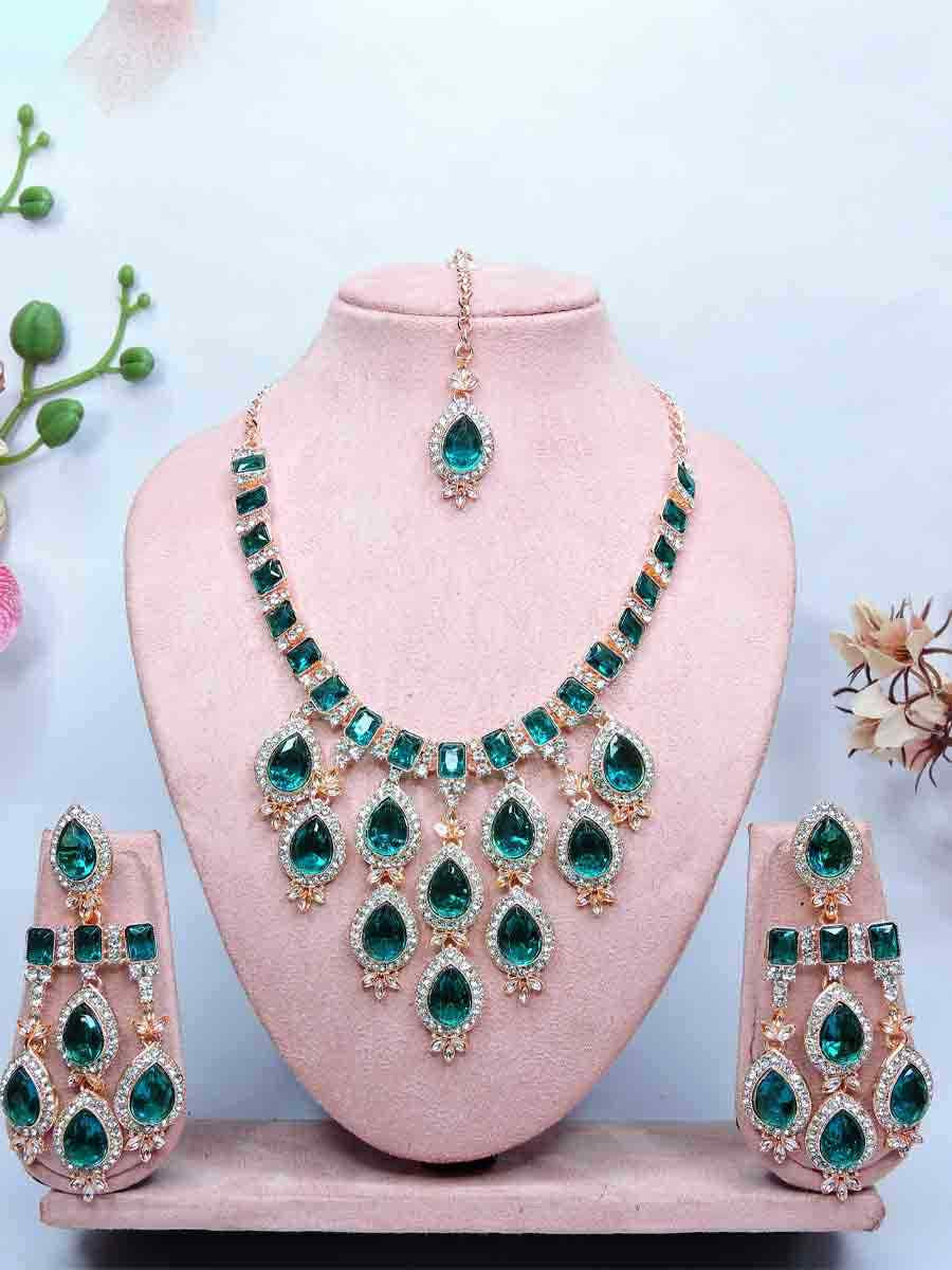 Sea Green Alloy Metal Festival Wear Kundan Necklace
