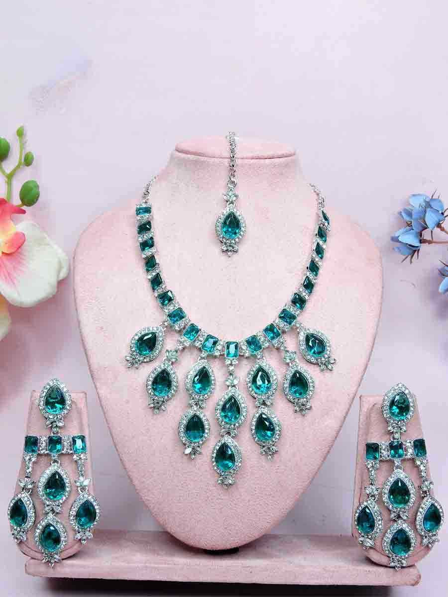Sea Green Alloy Metal Festival Wear Kundan Necklace