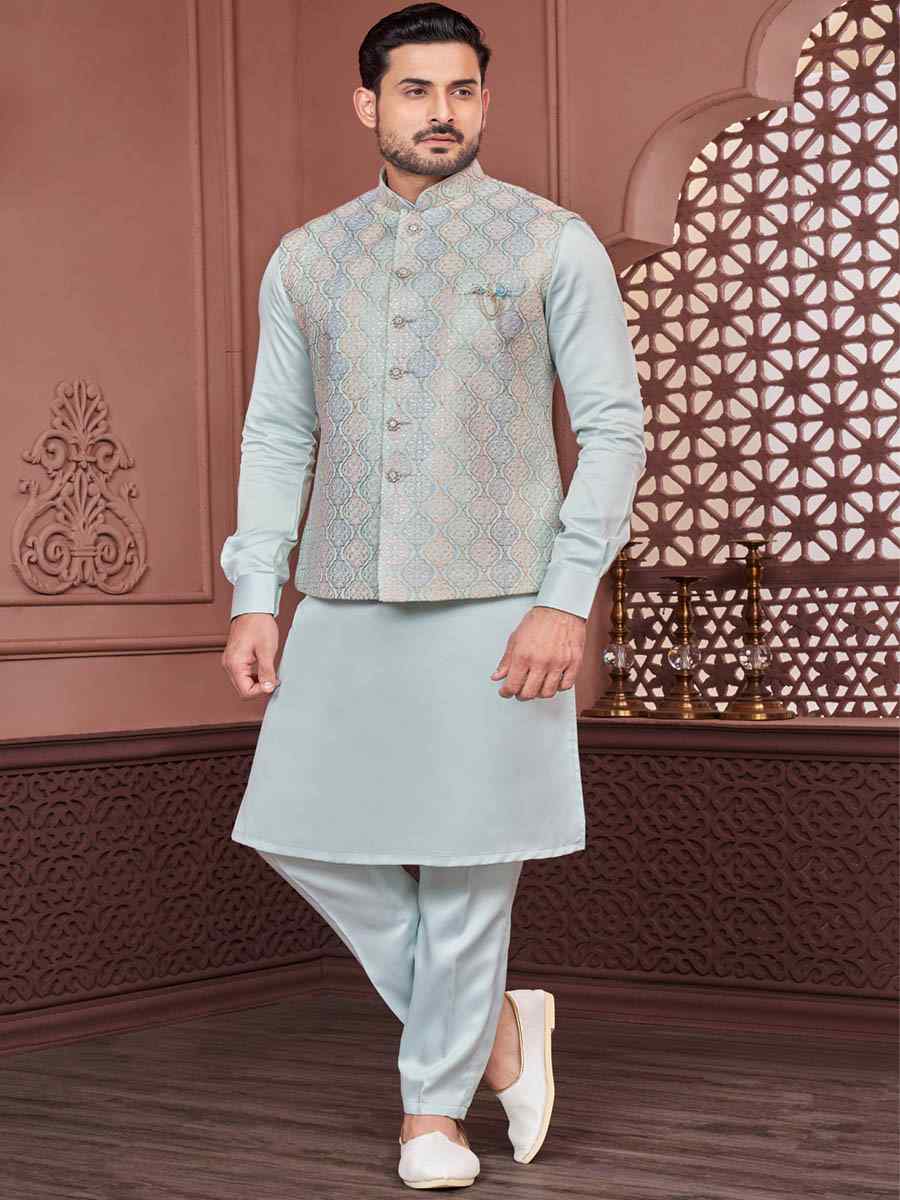 Sea Green Art Banarasi Silk Woven Festival Wedding Kurta