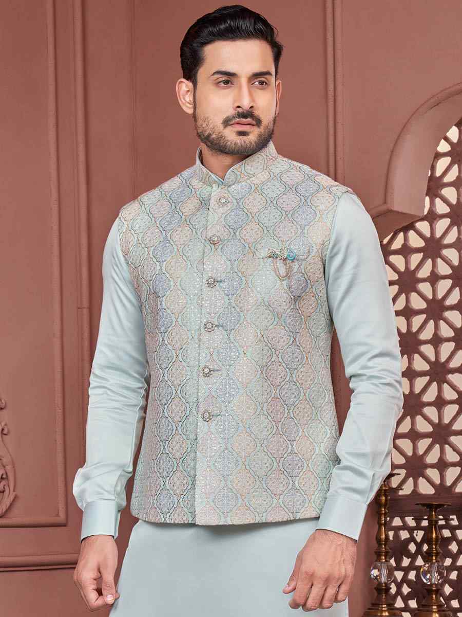 Sea Green Art Banarasi Silk Woven Festival Wedding Kurta