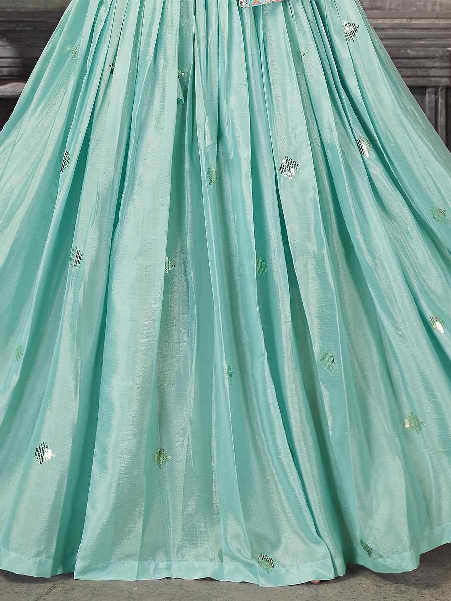 Sea Green Art Silk Embroidery Festival Wedding Circular Ready Lehenga Choli