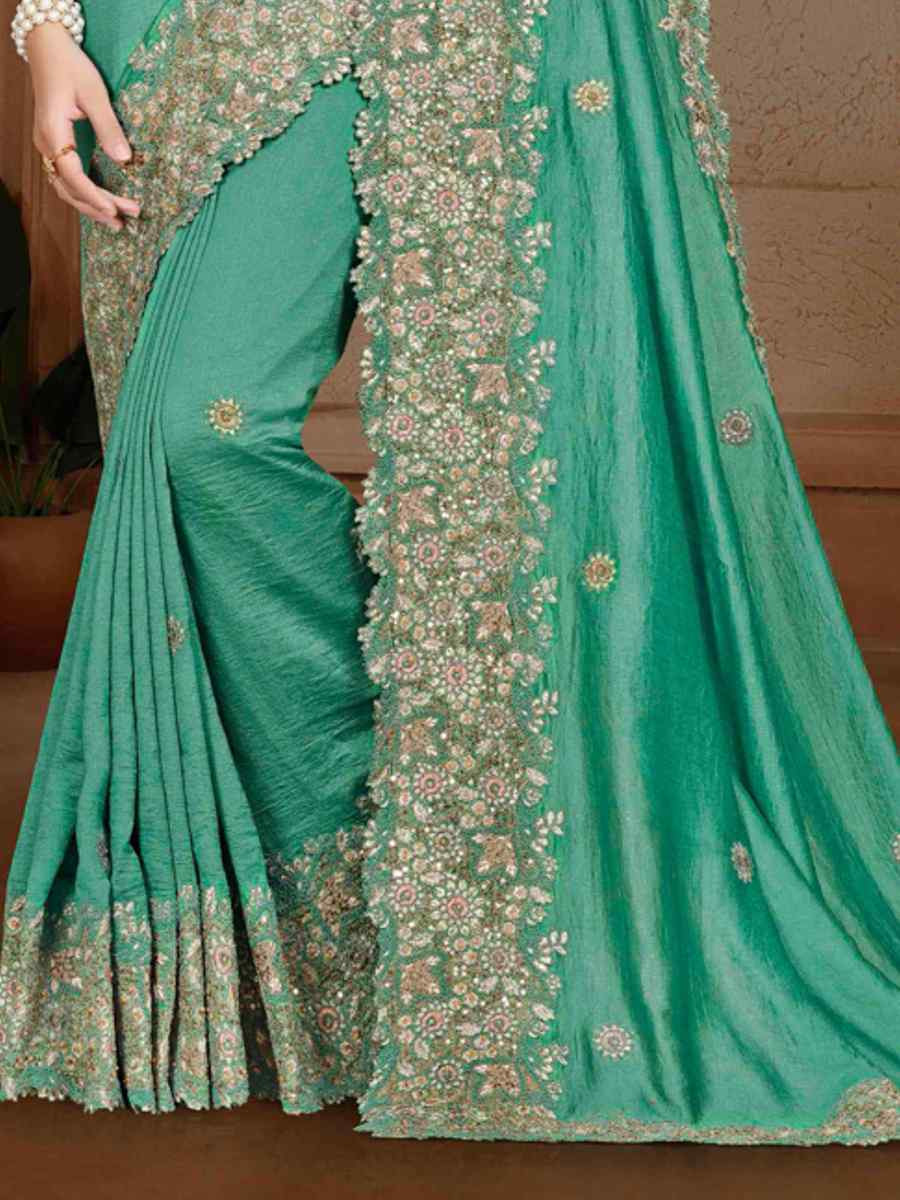 Sea Green Art Silk Handwoven Festival Wedding Heavy Border Saree