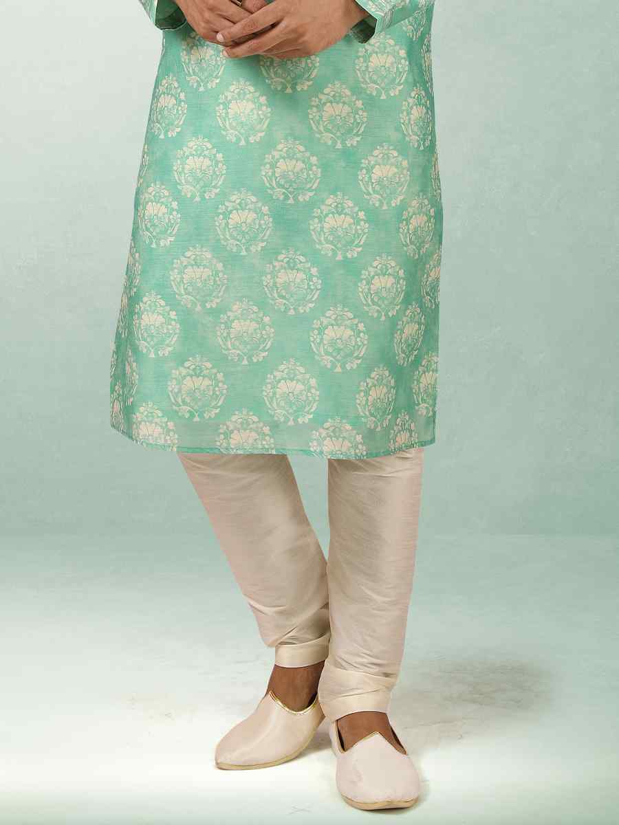 Sea Green Art Silk Printed Festival Kurta