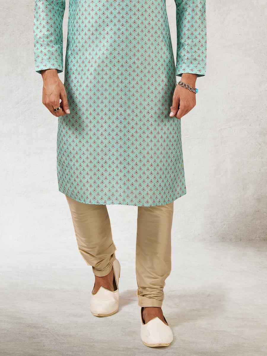 Sea Green Art Silk Printed Festival Kurta