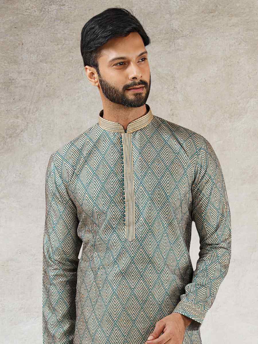 Sea Green Art Silk Printed Festival Kurta