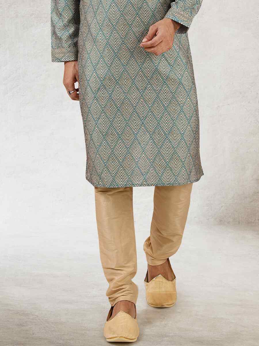 Sea Green Art Silk Printed Festival Kurta