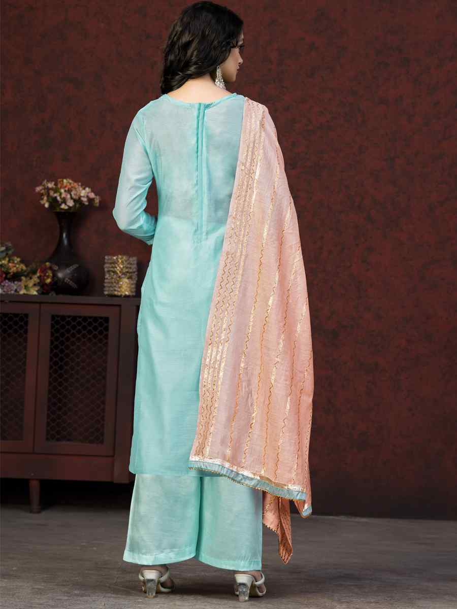 Sea Green Banarasi Jacquard Embroidered Casual Festival Pant Salwar Kameez