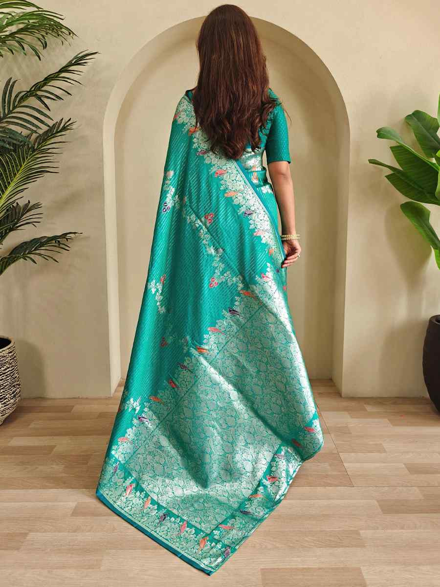 Sea Green Banarasi Mushro Satin Silk Handwoven Festival Wedding Fancy Heavy Border Saree