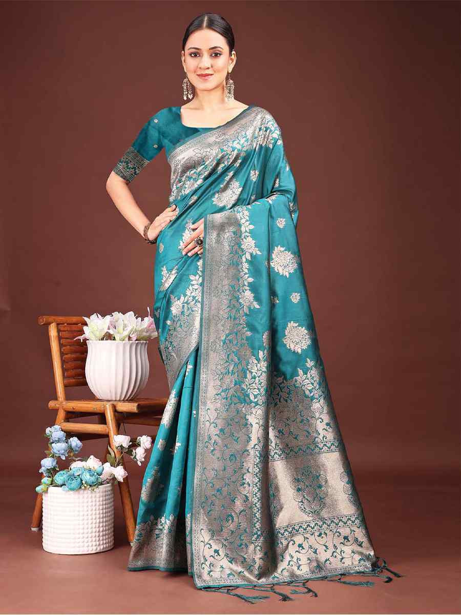 Sea Green Banarasi Silk Handwoven Festival Wedding Fancy Heavy Border Saree