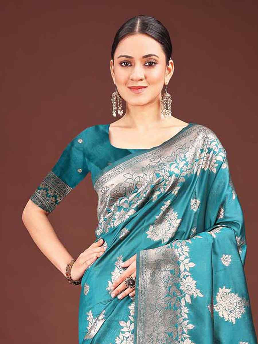 Sea Green Banarasi Silk Handwoven Festival Wedding Fancy Heavy Border Saree