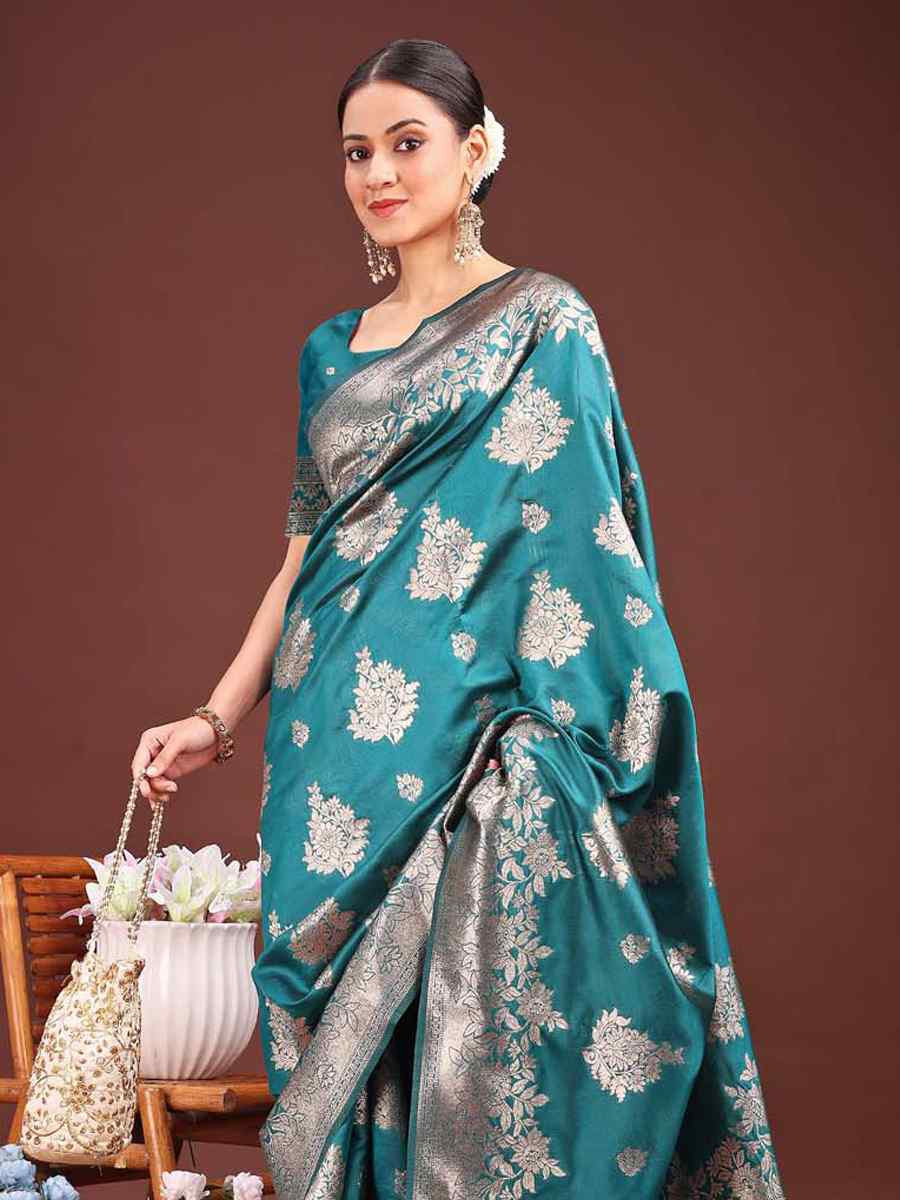 Sea Green Banarasi Silk Handwoven Festival Wedding Fancy Heavy Border Saree