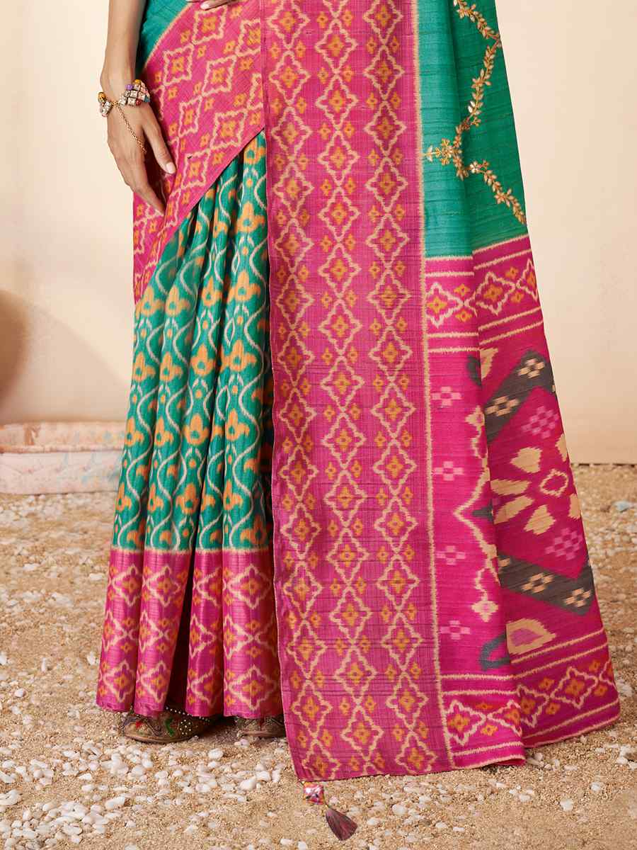 Sea Green Bhagalpuri Silk Embroidery Wedding Reception Heavy Border Saree