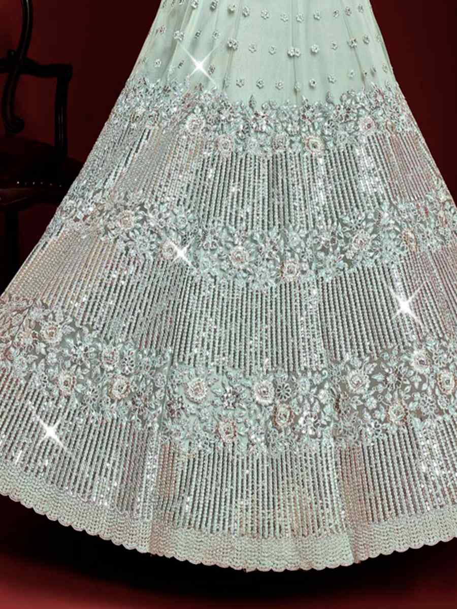 Sea Green Buterfly Net Embroidered Wedding Festival Anarkali Salwar Kameez