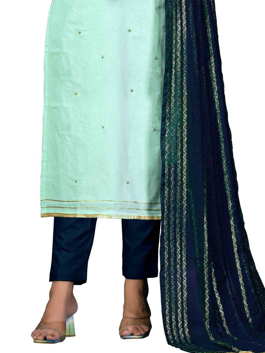 Sea Green Cambric Cotton Handwoven Casual Festival Pant Salwar Kameez
