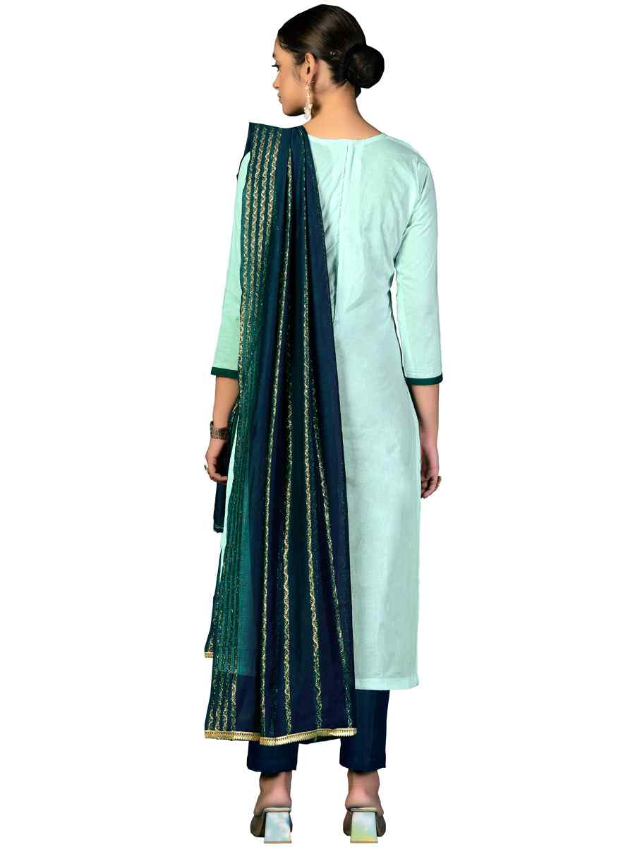 Sea Green Cambric Cotton Handwoven Casual Festival Pant Salwar Kameez