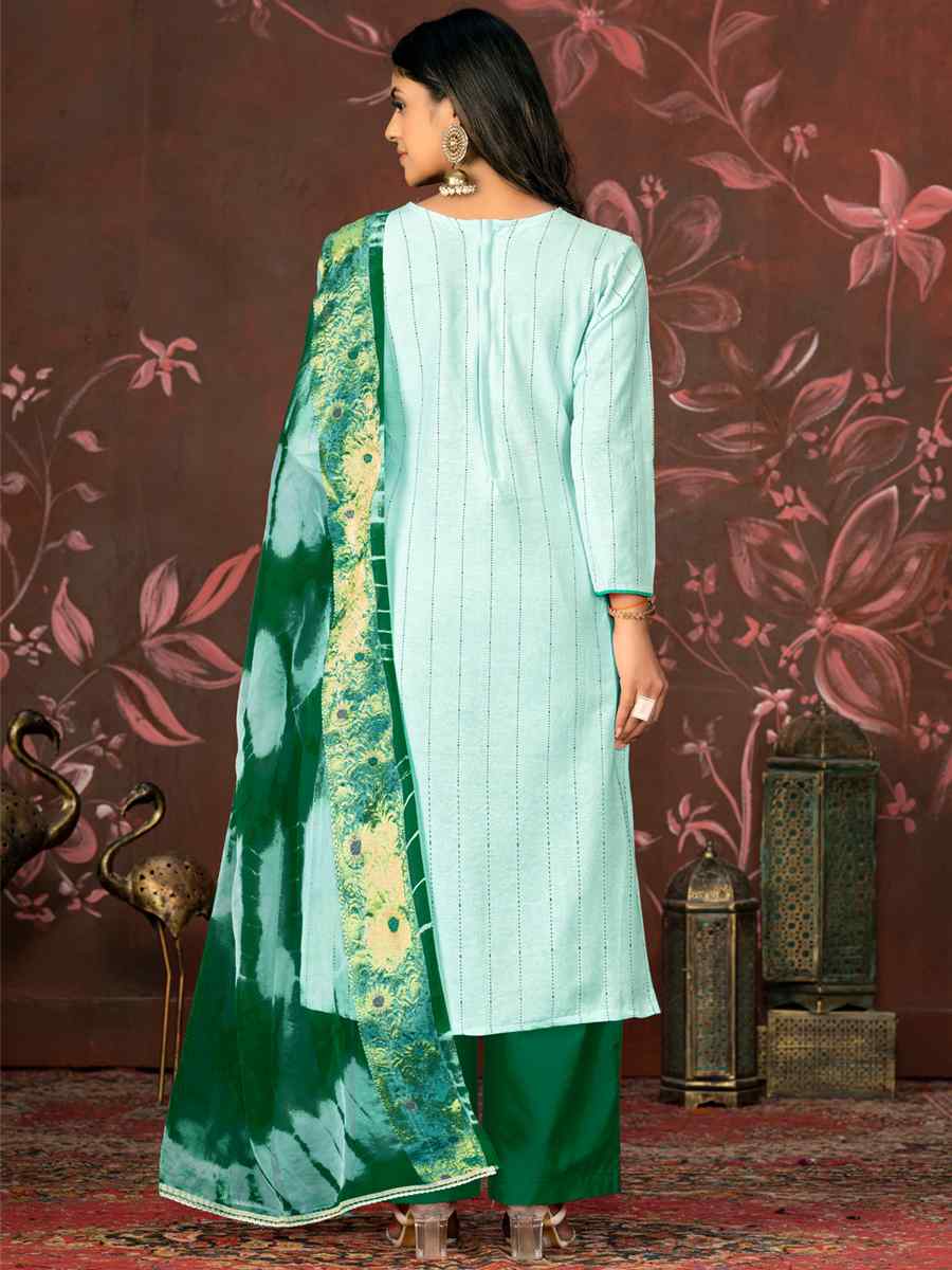 Sea Green Cembric Cotton Embroidered Casual Festival Pant Salwar Kameez