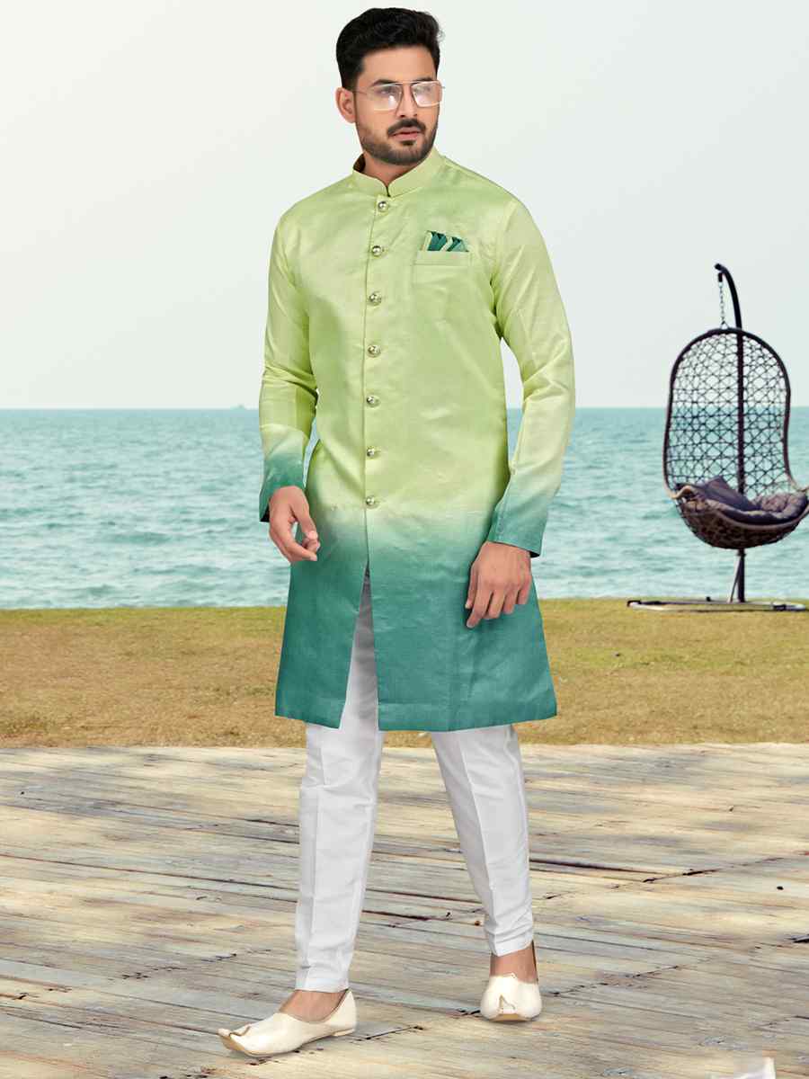 Sea Green Champion Silk Printed Festival Party Sherwani