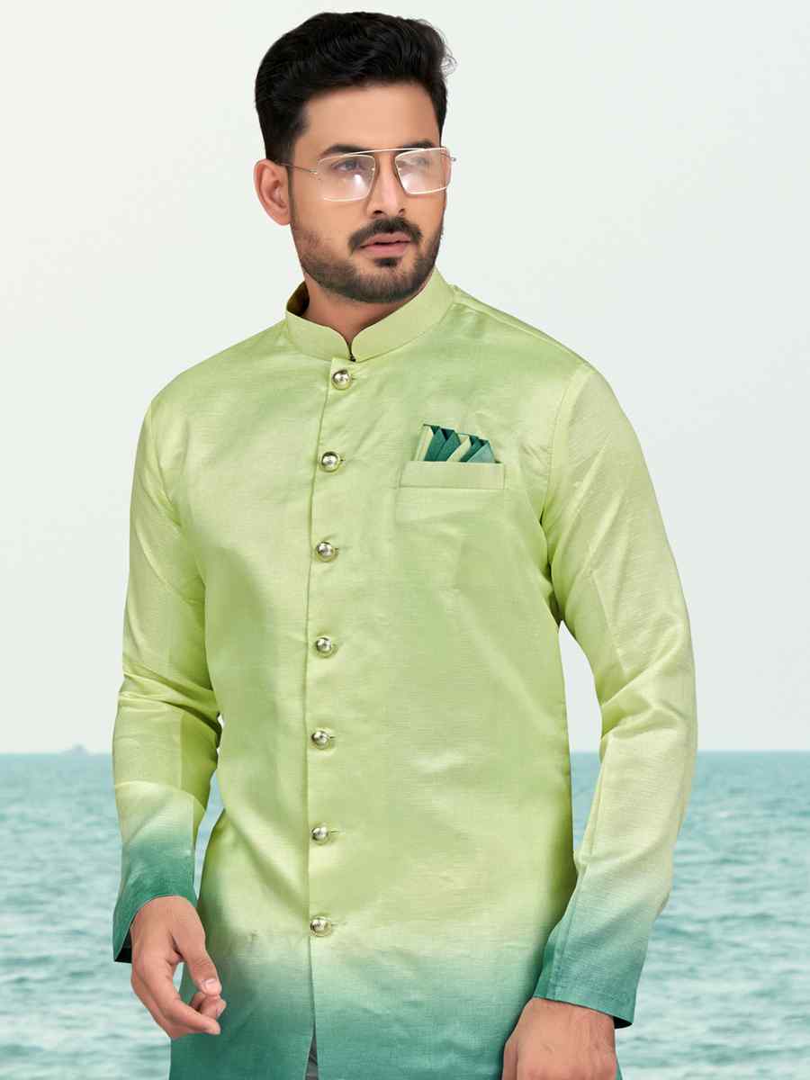 Sea Green Champion Silk Printed Festival Party Sherwani