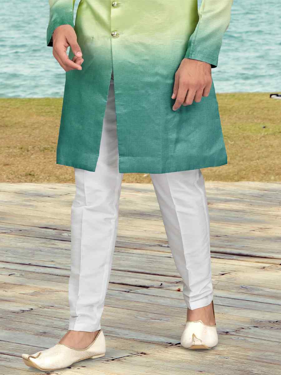 Sea Green Champion Silk Printed Festival Party Sherwani
