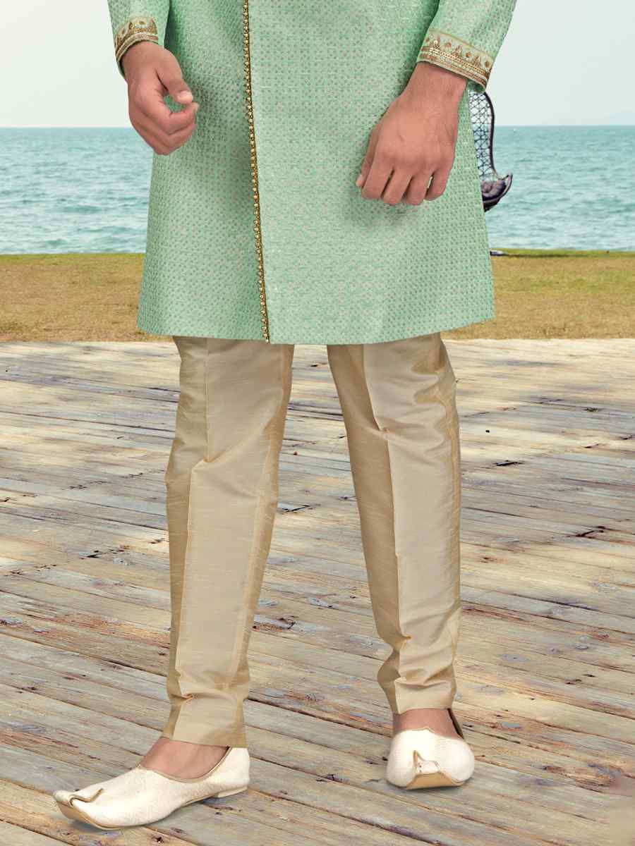 Sea Green Champion Silk Printed Festival Party Sherwani