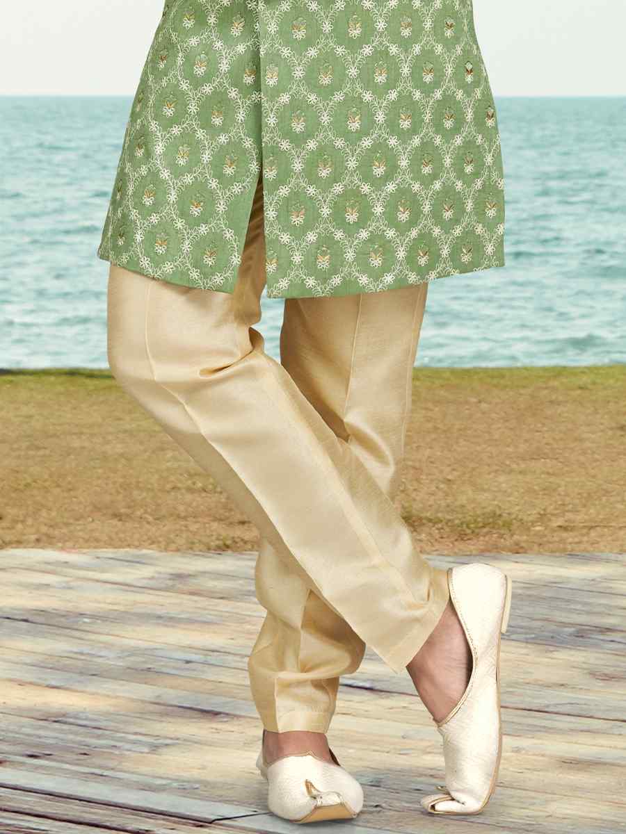 Sea Green Champion Silk Printed Festival Party Sherwani