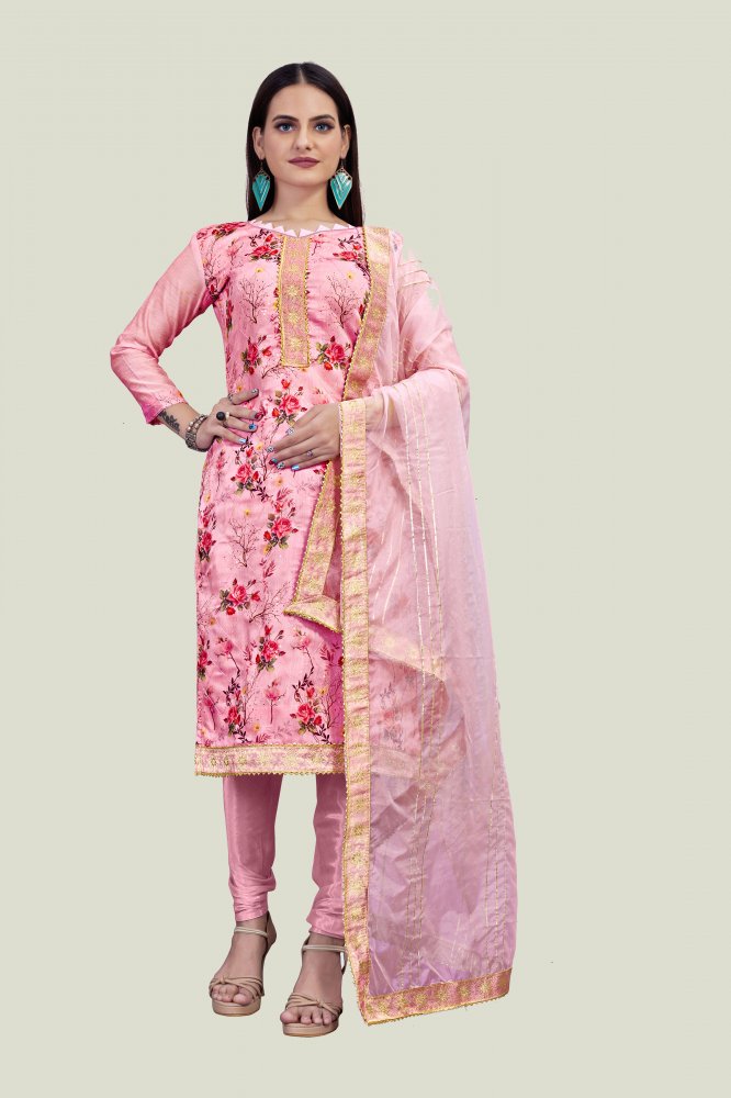 Pink Chanderi Printed Sequins Festival Party Churidar Salwar Kameez