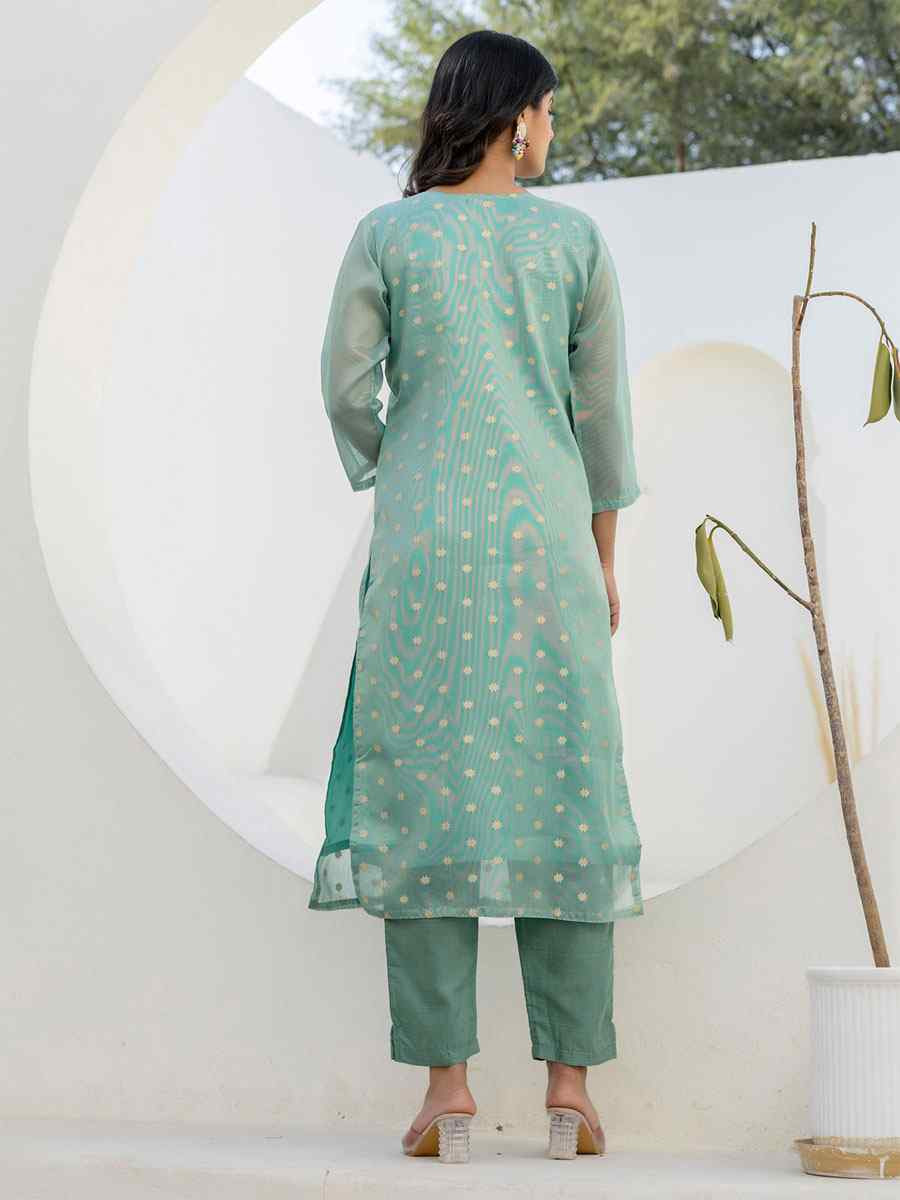 Sea Green Chanderi Silk Embroidery Party Wedding Festival Casual Ready Pant Salwar Kameez