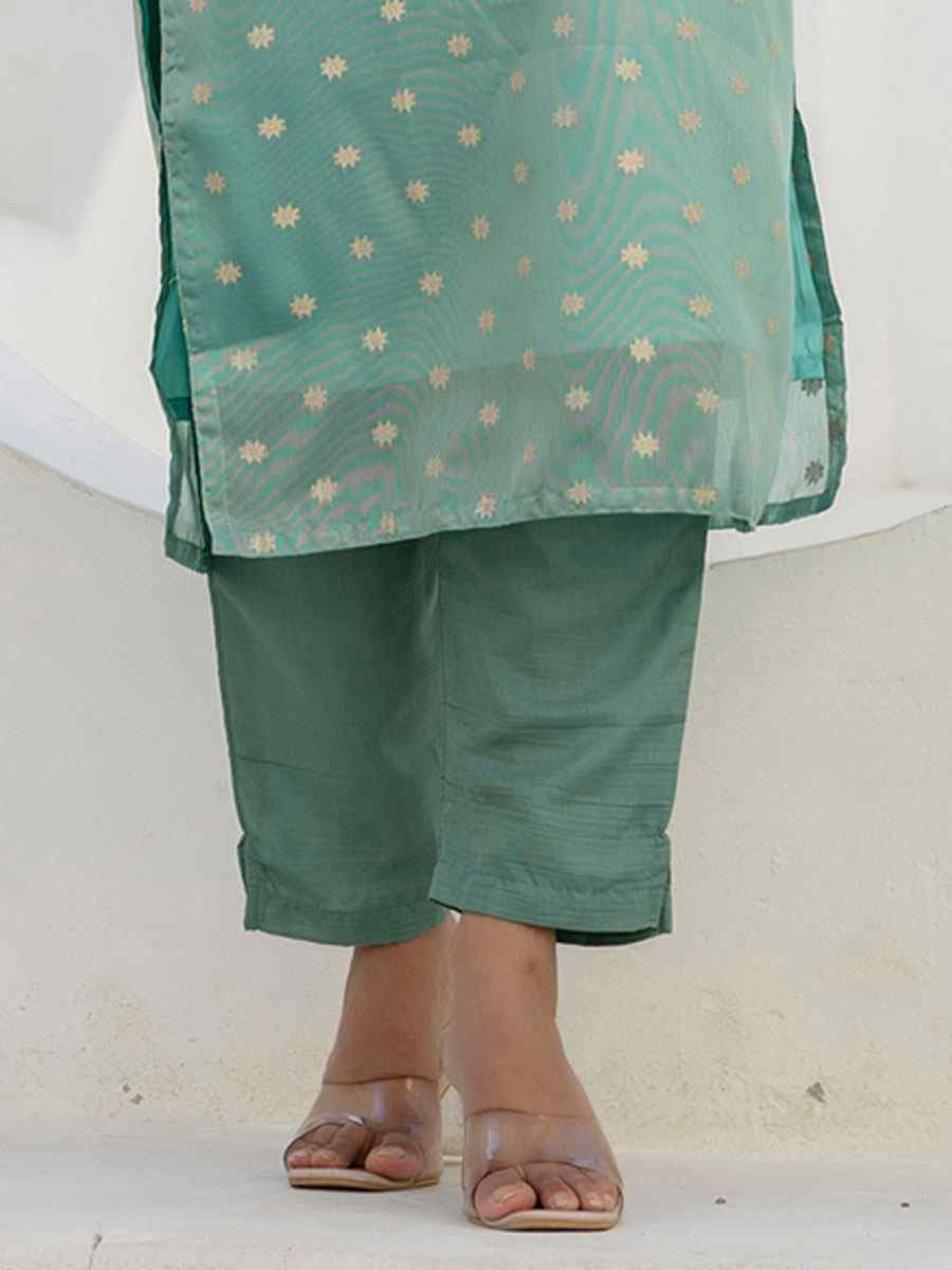 Sea Green Chanderi Silk Embroidery Party Wedding Festival Casual Ready Pant Salwar Kameez