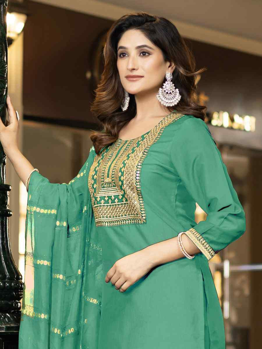 Sea Green Chinon Embroidery Party Festival Casual Ready Pant Salwar Kameez