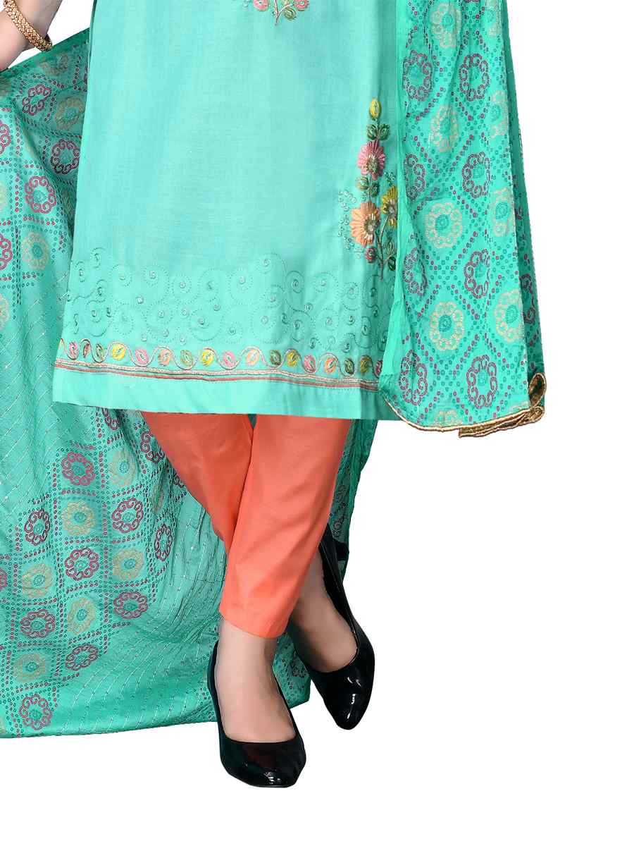 Sea Green Cotton Embroidered Festival Wedding Pant Salwar Kameez