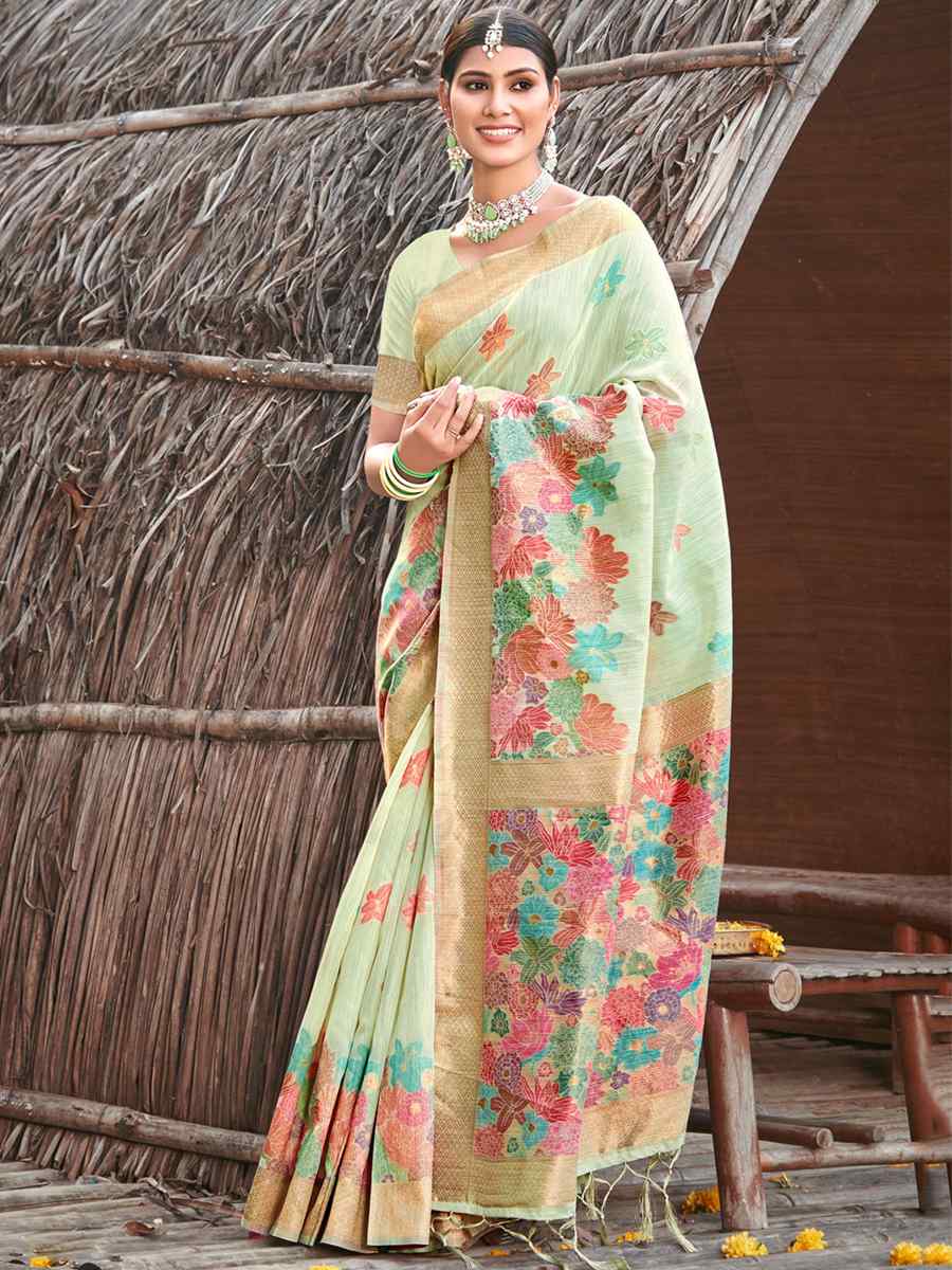 Sea Green Cotton Handwoven Wedding Festival Heavy Border Saree