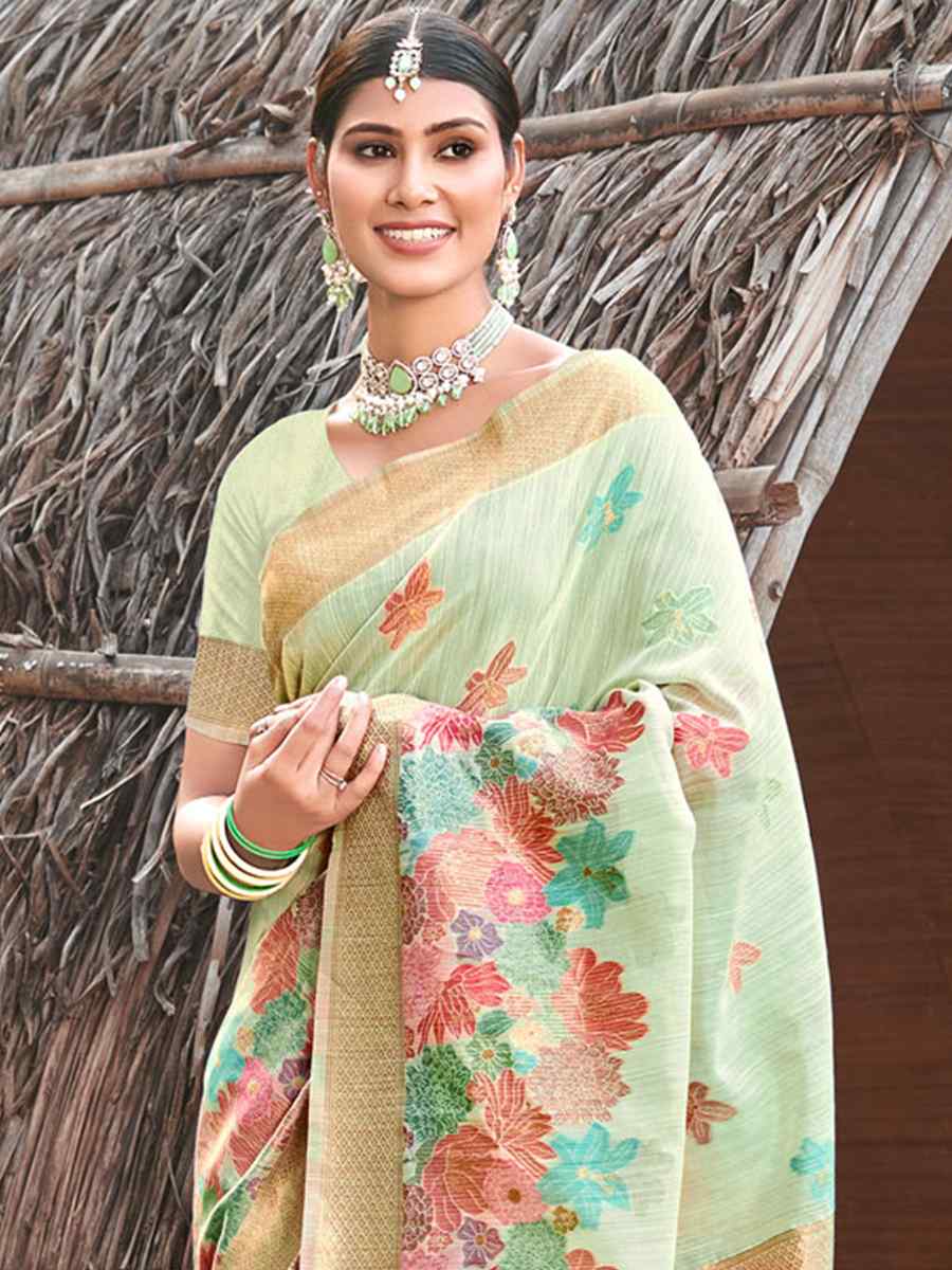 Sea Green Cotton Handwoven Wedding Festival Heavy Border Saree