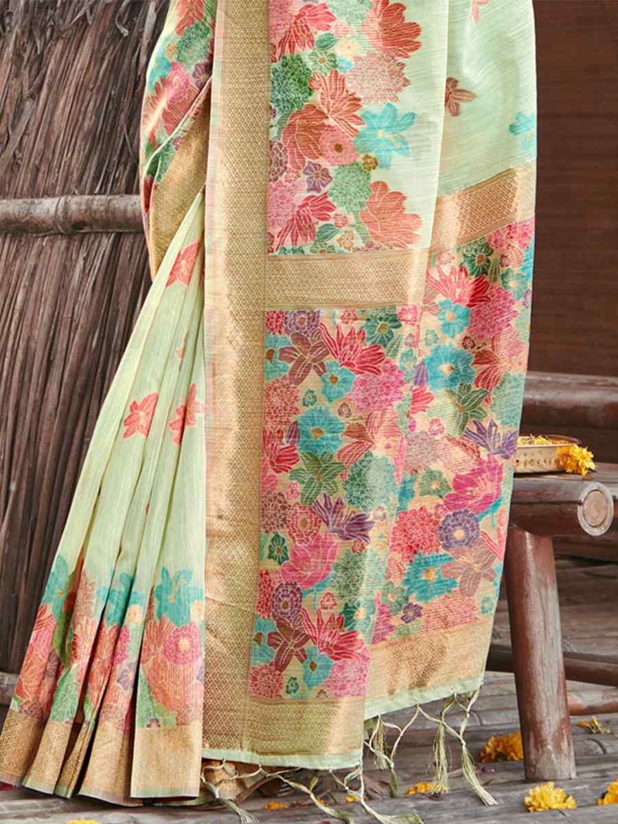 Sea Green Cotton Handwoven Wedding Festival Heavy Border Saree