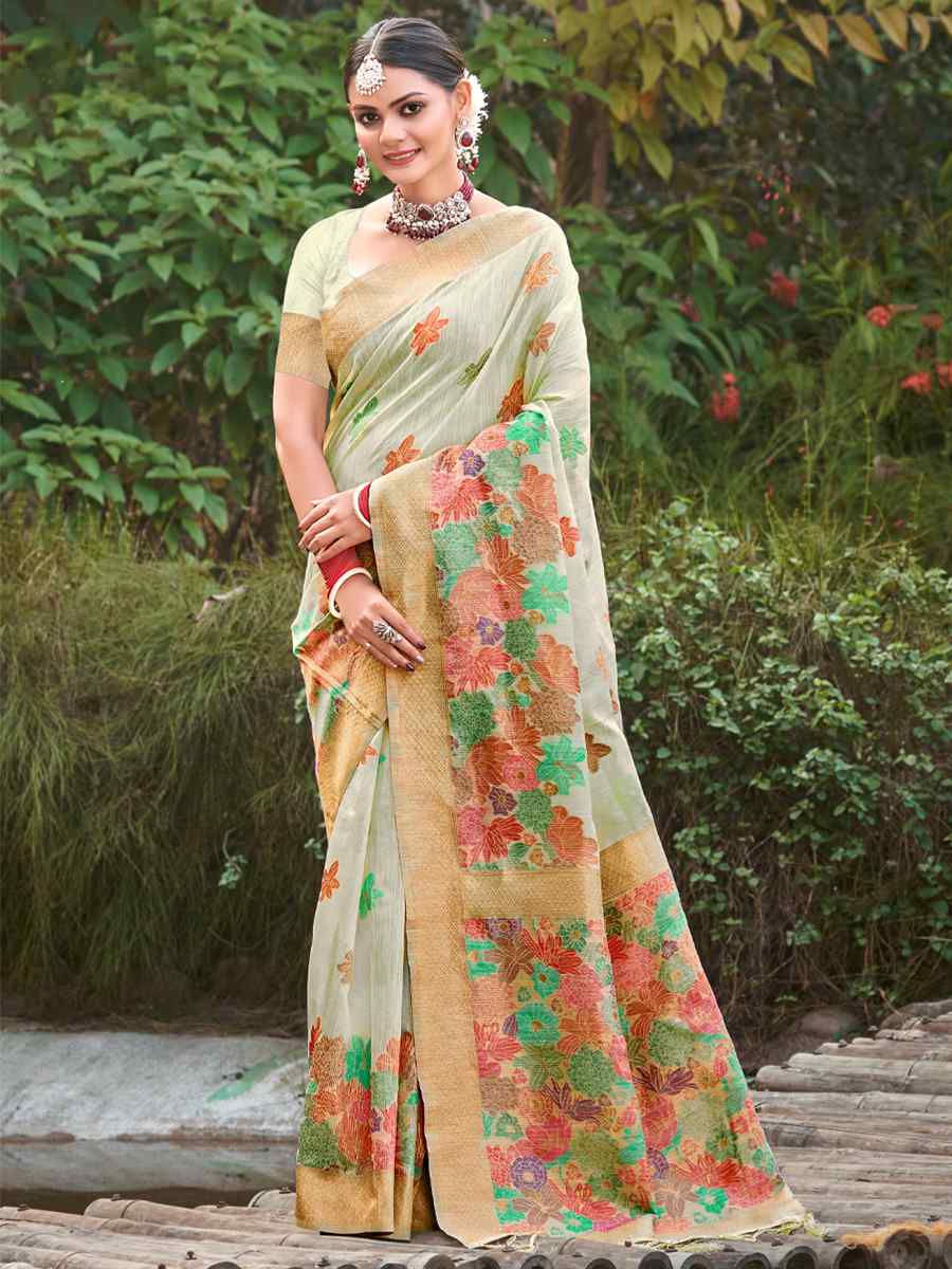 Sea Green Cotton Handwoven Wedding Festival Heavy Border Saree