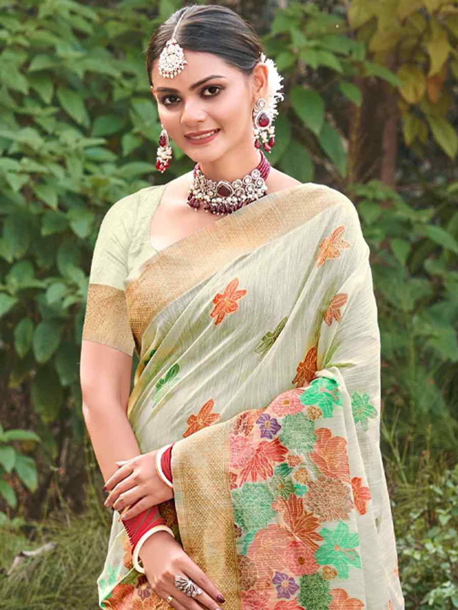 Sea Green Cotton Handwoven Wedding Festival Heavy Border Saree