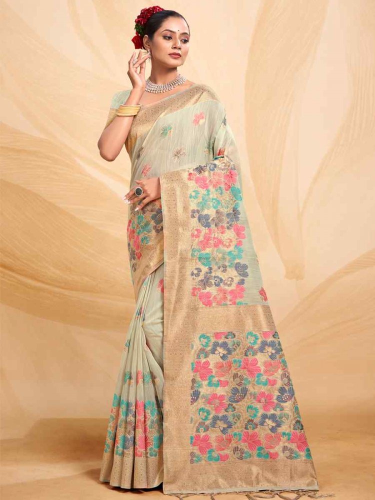 Sea Green Cotton Handwoven Wedding Festival Heavy Border Saree