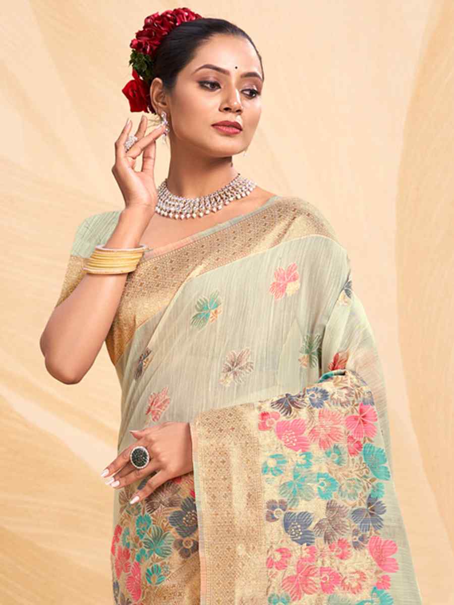 Sea Green Cotton Handwoven Wedding Festival Heavy Border Saree