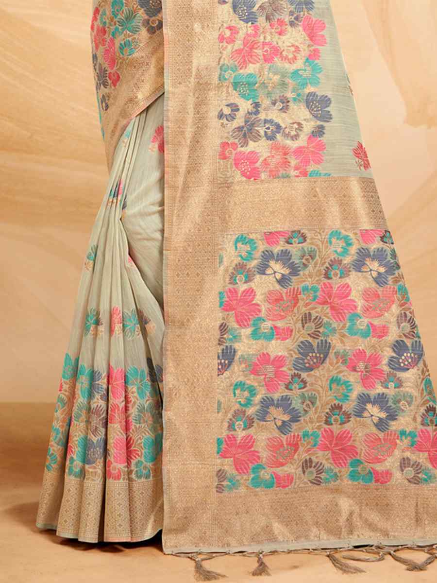 Sea Green Cotton Handwoven Wedding Festival Heavy Border Saree