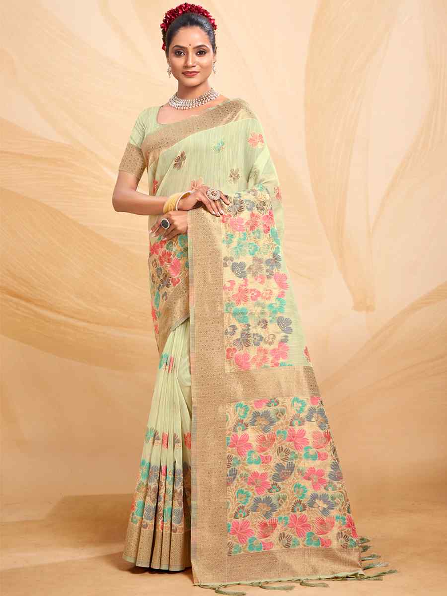 Sea Green Cotton Handwoven Wedding Festival Heavy Border Saree