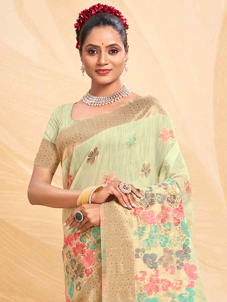 Sea Green Cotton Handwoven Wedding Festival Heavy Border Saree