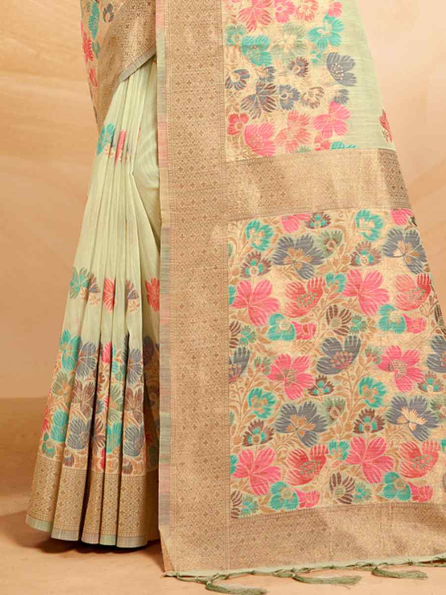Sea Green Cotton Handwoven Wedding Festival Heavy Border Saree