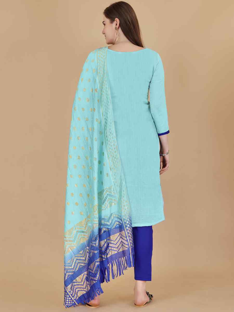 Sea Green Cotton Jacquard Handwoven Casual Festival Pant Salwar Kameez
