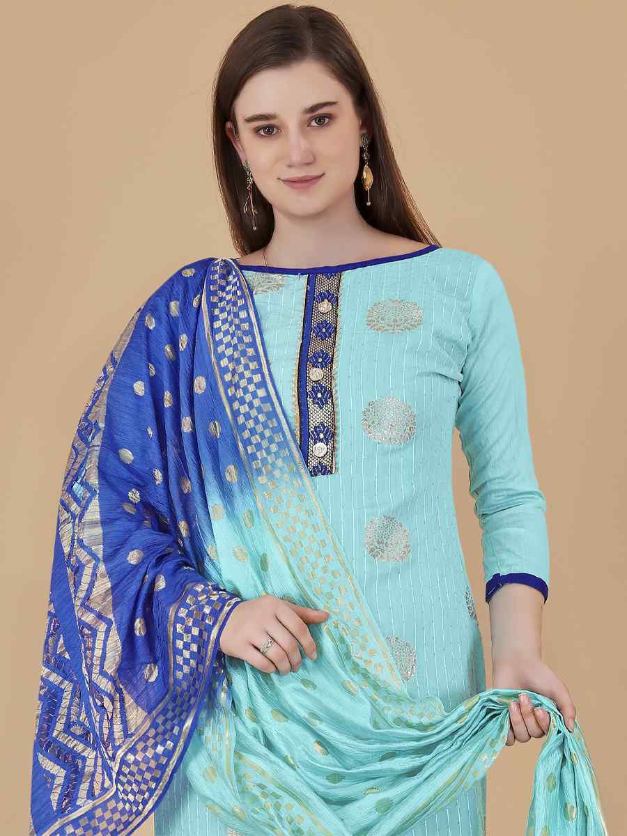 Sea Green Cotton Jacquard Handwoven Casual Festival Pant Salwar Kameez